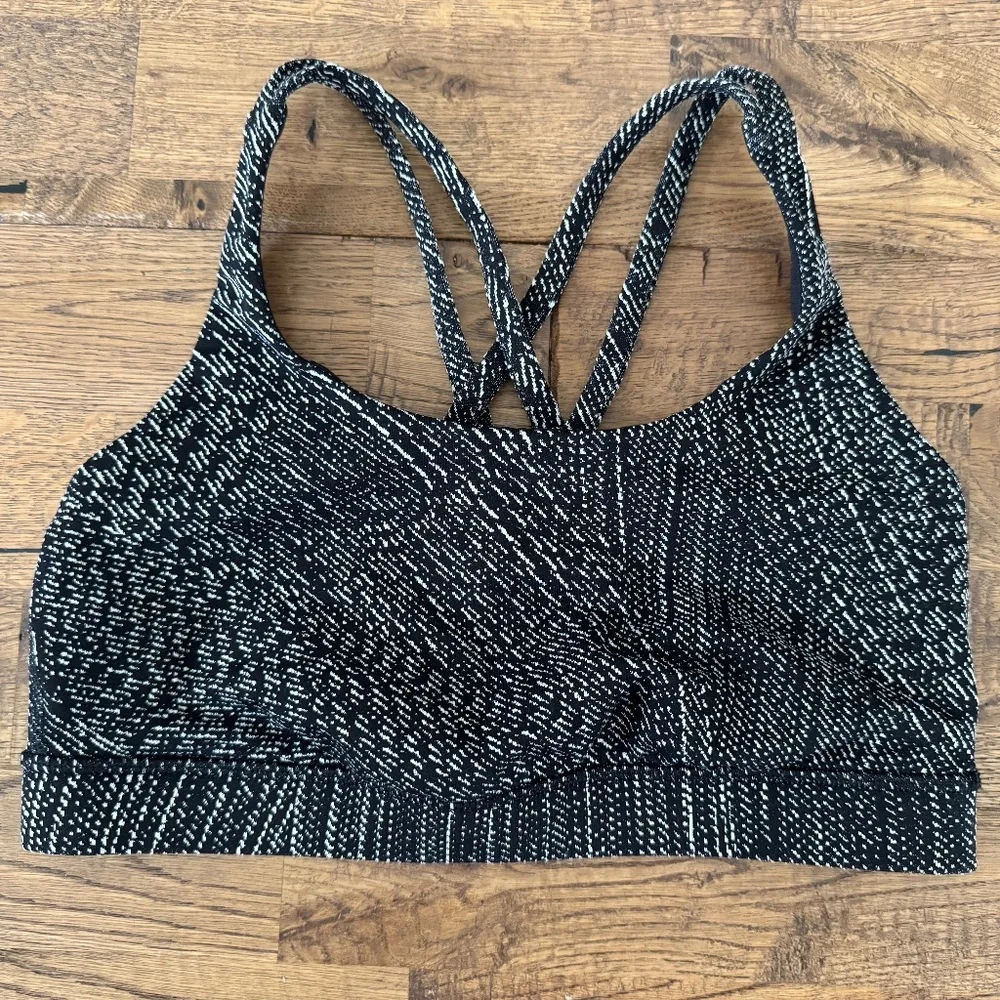 Lululemon Energy Sports Bra Simultaneous Jacquard Black Vapor Women's Size 8 A